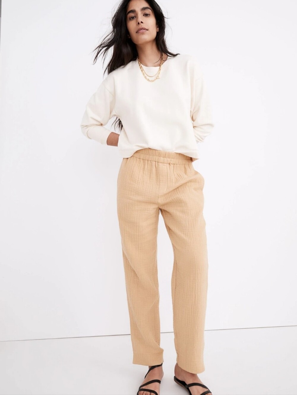Madewell Lightspun Tapered Huston Gauze Desert Dune Pull On Crop Pants